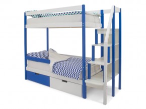 Двухъярусная кровать Svogen с ящиками и бортиком сине-белый в Трёхгорном - tryohgornyj.mebel74.com | фото
