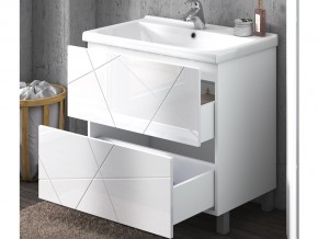 Комплект мебели в ванную Geometry 800 белый с пеналом в Трёхгорном - tryohgornyj.mebel74.com | фото 3