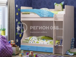 Кровать двухъярусная Бемби МДФ Голубой металлик в Трёхгорном - tryohgornyj.mebel74.com | фото 1