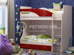 Кровать двухъярусная Бемби МДФ Красный металлик в Трёхгорном - tryohgornyj.mebel74.com | фото 1
