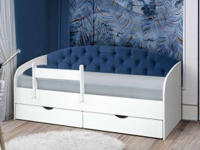 Кровать с мягкой спинкой Софа №9 синяя с бортиком 800х1600 в Трёхгорном - tryohgornyj.mebel74.com | фото
