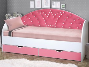 Кровать с продольной мягкой спинкой Корона №1 800х1900 мм розовая в Трёхгорном - tryohgornyj.mebel74.com | фото
