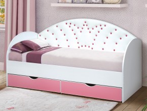 Кровать с продольной мягкой спинкой Корона №4 800х1600 мм розовая в Трёхгорном - tryohgornyj.mebel74.com | фото