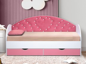 Кровать с продольной мягкой спинкой Сердце №1 800х1900 мм розовая в Трёхгорном - tryohgornyj.mebel74.com | фото 1