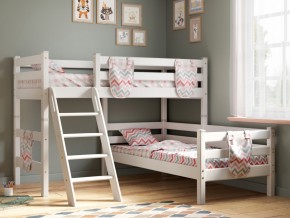 Угловая кровать Соня Вариант 8 с наклонной лестницей белая в Трёхгорном - tryohgornyj.mebel74.com | фото 1